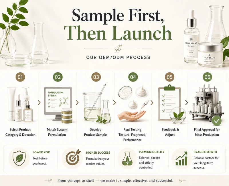 Ready-to-market personal care formula sampling and OEM ODM production process Ready-to-market personal care formula sampling and OEM ODM production process